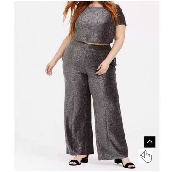 torrid Pants - Torrid Flare Metallic Glitter Black Stretch Lurex High Rise Pull-on Pants 3X